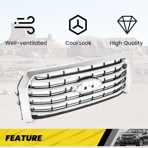شبكة الوفير الأمامية Kuafu متوافقة مع استبدال Ford F-150 2015-2017 FORD F-150 لـ FO1200582 FL3Z8200EA GRILL Chrome Slvery in Saudi Arabia