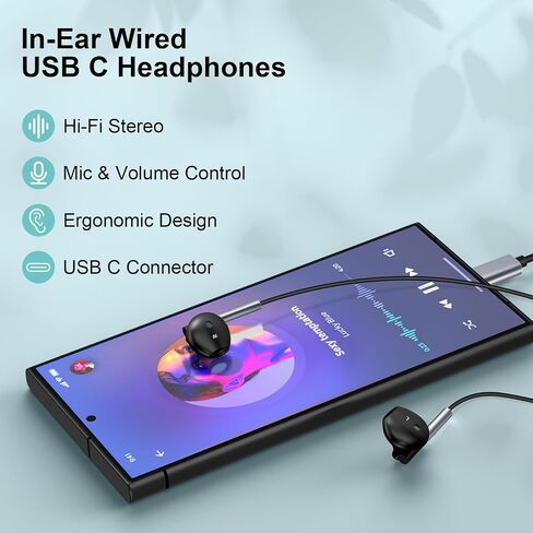 USB C Headphones Wired Earbuds for iPhone 16e 16 Pro Max 16 Pro 16 Plus 16 15 Pro Max 15 Pro 15 Plus 15, in-Ear Type C Earphones with Microphone Volume Control for Samsung Galaxy S25 S24 S23 S22 S21 in Saudi Arabia