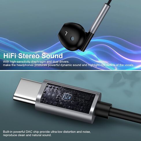 USB C Headphones Wired Earbuds for iPhone 16e 16 Pro Max 16 Pro 16 Plus 16 15 Pro Max 15 Pro 15 Plus 15, in-Ear Type C Earphones with Microphone Volume Control for Samsung Galaxy S25 S24 S23 S22 S21 in Saudi Arabia