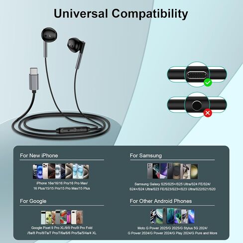 USB C Headphones Wired Earbuds for iPhone 16e 16 Pro Max 16 Pro 16 Plus 16 15 Pro Max 15 Pro 15 Plus 15, in-Ear Type C Earphones with Microphone Volume Control for Samsung Galaxy S25 S24 S23 S22 S21 in Saudi Arabia