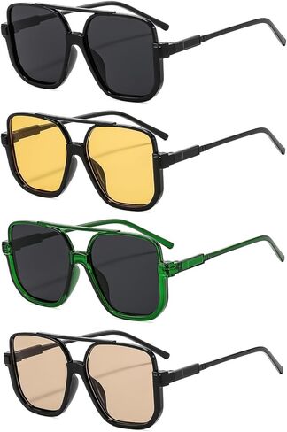 4 Pieces Retro Oversized Aviator Sunglasses for Women Men Square Semi Rimless 70s Vintage Aviator Sun Glasses in Saudi Arabia