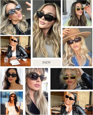 DIFF Indy Designer Rectangular Sunglasses for Women Polarized UV400, Black + Grey in Saudi Arabia