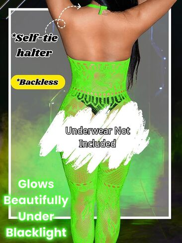 Women's Sexy Lingerie Bodystocking Fits 0-18, Halter Cutout Fishnet Bodysuit Club Rave Outfits in Saudi Arabia