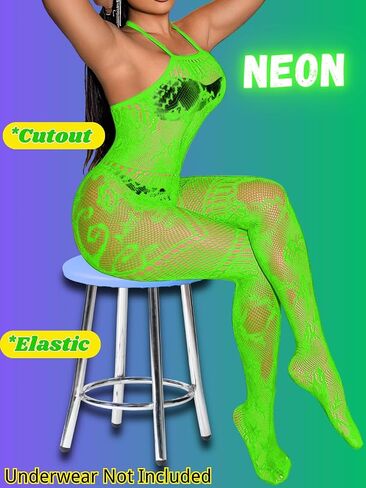 Women's Sexy Lingerie Bodystocking Fits 0-18, Halter Cutout Fishnet Bodysuit Club Rave Outfits in Saudi Arabia
