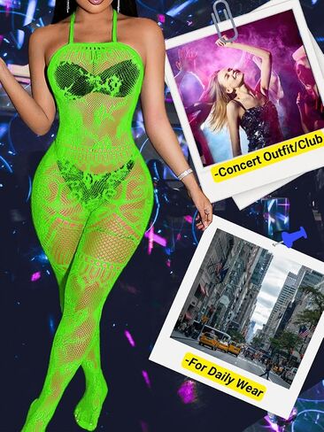 Women's Sexy Lingerie Bodystocking Fits 0-18, Halter Cutout Fishnet Bodysuit Club Rave Outfits in Saudi Arabia