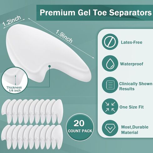 Honeydak 20 Packe Gel Toe Flavers Toe Spacer يخفف من البثور من البثور التي تفرك تداخل محاذاة محاذاة كبيرة يمكن إعادة استخدامها القابلة لإعادة الاستخدام. in Saudi Arabia