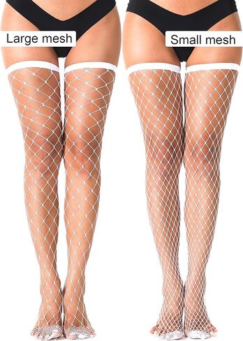 2 Pairs Women's Pink Rhinestone Stockings Sparkly Fishnet Thigh High Sexy Stockings for Women in Saudi Arabia