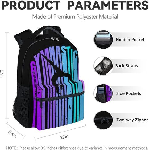 Backpacks for School, 17 Inch Aesthetic Gymnastic Backpack for Girls, Black Lightweight Bookbag for Kids in Kuwait