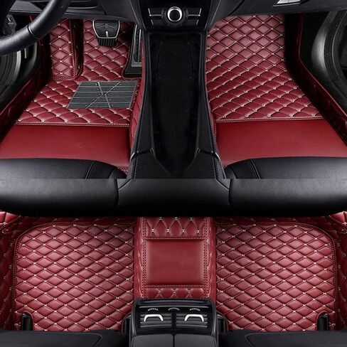 Custom Car Floor Mats Customizable 95% Car Model PU Leather All Weather Waterproof Non-Slip Diamond Full Covered Protection Advanced Performance Liners,Personalized Text and Image, Red in Saudi Arabia