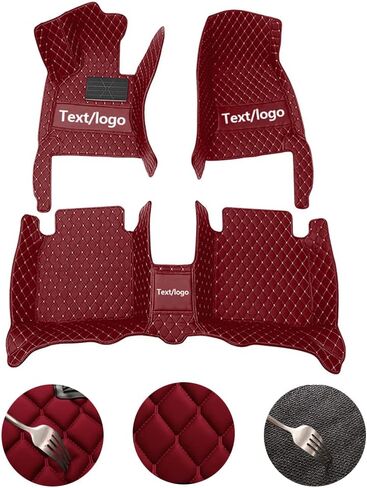 Custom Car Floor Mats Customizable 95% Car Model PU Leather All Weather Waterproof Non-Slip Diamond Full Covered Protection Advanced Performance Liners,Personalized Text and Image, Red in Saudi Arabia