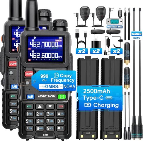 BAOFENG 5RM GMRS Handheld Radio, Multi-Band Long Range Two Way Radio with 999 Channels,Type-C Rechargeable Batteries, DTMF NOAA FM AM 2 Pack Full kit in Saudi Arabia
