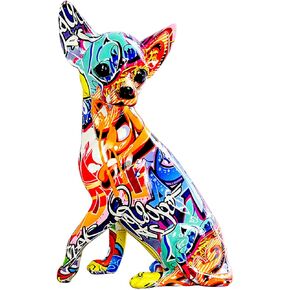 Graffiti Chihuahua Dog Statue Sculpture Animal Art Figurine Home Decoration for Living Room Bedroom Book Shelf TV Cabinet Desk Top Decor Table Centerpieces Ornaments (A1) in Kuwait