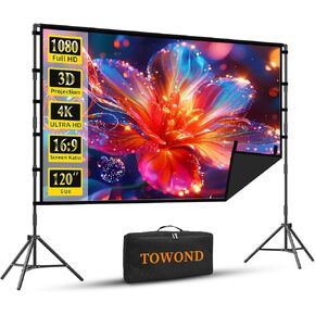 Projector Screen with Stand, TOWOND 100 inch Portable Projector Screen Black Backing, Indoor Outdoor Movie Screen 16:9 4K HD Wrinkle-Free Projection Screen with Carry Bag for Backyard Movie Night in Kuwait