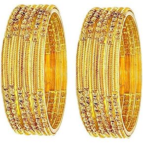 (2.10 & 2.12 Size Multicolour/Golden Colour Texture Design Glass Bangles Set (Red/Green/Blue/Pink/Yellow/Golden) For Women & Girls - Set Of 12 Bangles in Saudi Arabia