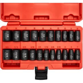 Neiko 02432a 3/8 "محرك SAE ومقبس التأثير المتري | 21 قطعة ضحلة | SAE 5/16" إلى 3/4 "| in Saudi Arabia