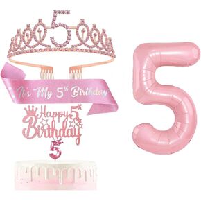 Girls 8th Birthday Decorations Set,Including Pink 8th Birthday Crown/Tiara,8th Cake Topper & Number 8 Crown Candles with Number 8th Balloon, Birthday Party Supplies for Girls 8 Year Old Gifts Ideas in Kuwait