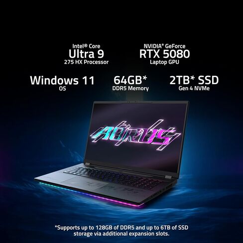 Gigabyte Aorus Master 18 Gaming Laptop - 240Hz 2560x1600 LED MINI -NVIDIA GEFORCE RTX 5090 - Intel Core Ultra 9 275HX - 2TB SSD مع 64GB DDR5 RAM - Windows 11 Home AD (AORUS MASTER 18 BZH -C6USD45SH) in Saudi Arabia