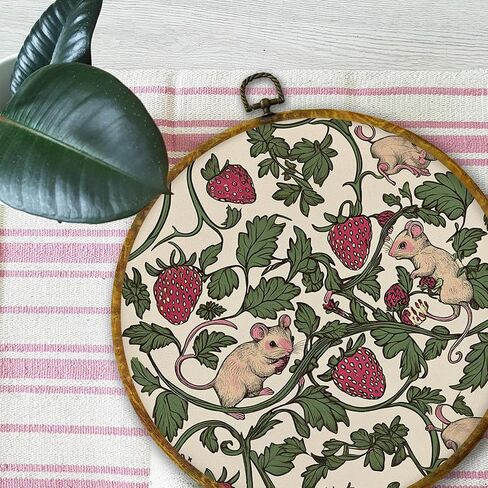 Mcehtle Vintage Mouse and Strawberry Wall Art Decor, Botanical Fruit Kitchen Framed Canvas Prints 10x10, Moody Nature Strawberries Modern Round Wall Hanging Artwork Decorations for Dining Roomc in Kuwait