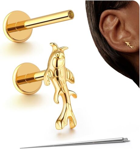 BodyBonita G23 Titanium Earrings - Hypoallergenic Flat Back Stud Earrings 16G Helix Conch Tragus Piercing Jewelry Internal Thread Cartilage Earrings for Women 6mm 8mm in Saudi Arabia