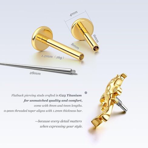 BodyBonita G23 Titanium Earrings - Hypoallergenic Flat Back Stud Earrings 16G Helix Conch Tragus Piercing Jewelry Internal Thread Cartilage Earrings for Women 6mm 8mm in Saudi Arabia