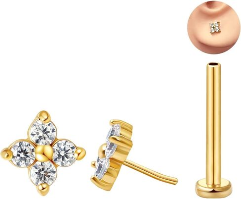FANSING CZ Flower Threadless Flat Back Earring Labret Stud for Cartilage Tragus Helix Conch in Saudi Arabia