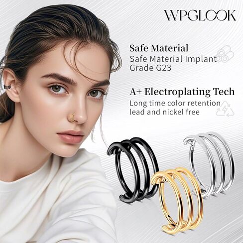 G23 Titanium مزدوج/ثنائي محارة محارة مجوهرات: حلقات طوق الأنف 16G in Kuwait
