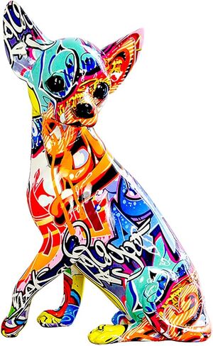 Graffiti Chihuahua Dog Statue Sculpture Animal Art Figurine Home Decoration for Living Room Bedroom Book Shelf TV Cabinet Desk Top Decor Table Centerpieces Ornaments (A1) in Kuwait