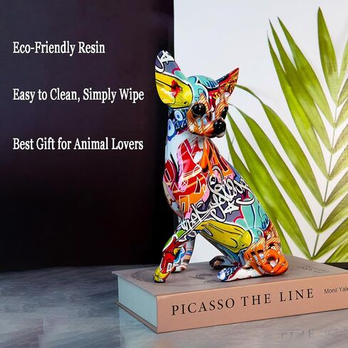 Graffiti Chihuahua Dog Statue Sculpture Animal Art Figurine Home Decoration for Living Room Bedroom Book Shelf TV Cabinet Desk Top Decor Table Centerpieces Ornaments (A1) in Kuwait