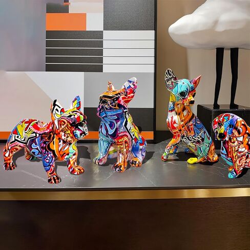 Graffiti Chihuahua Dog Statue Sculpture Animal Art Figurine Home Decoration for Living Room Bedroom Book Shelf TV Cabinet Desk Top Decor Table Centerpieces Ornaments (A1) in Kuwait