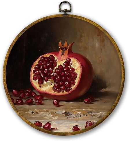 Mcehtle Vintage Mouse and Strawberry Wall Art Decor, Botanical Fruit Kitchen Framed Canvas Prints 10x10, Moody Nature Strawberries Modern Round Wall Hanging Artwork Decorations for Dining Roomc in Kuwait