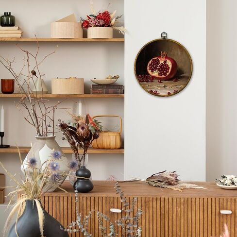 Mcehtle Vintage Mouse and Strawberry Wall Art Decor, Botanical Fruit Kitchen Framed Canvas Prints 10x10, Moody Nature Strawberries Modern Round Wall Hanging Artwork Decorations for Dining Roomc in Kuwait