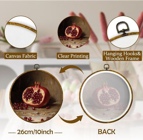 Mcehtle Vintage Mouse and Strawberry Wall Art Decor, Botanical Fruit Kitchen Framed Canvas Prints 10x10, Moody Nature Strawberries Modern Round Wall Hanging Artwork Decorations for Dining Roomc in Kuwait