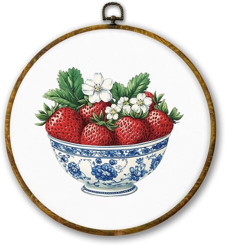Mcehtle Vintage Mouse and Strawberry Wall Art Decor, Botanical Fruit Kitchen Framed Canvas Prints 10x10, Moody Nature Strawberries Modern Round Wall Hanging Artwork Decorations for Dining Roomc in Kuwait