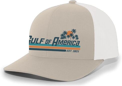 Trenz Shirt Company Gulf of America Sunset Palm Trees Mens Embroidered Mesh Back Trucker Hat in Saudi Arabia