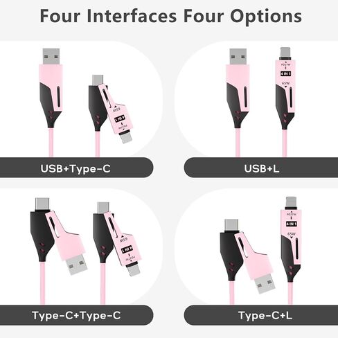 4 في 1 كابل شحن - 65W -4FT CABLE CLEAL CABLE ، كابل USB إلى USB C للسيارة ، متوافق مع الهواتف الذكية 、 الكمبيوتر المحمول والمزيد من الأجهزة ، 2 عبوة (أزرق) in Kuwait