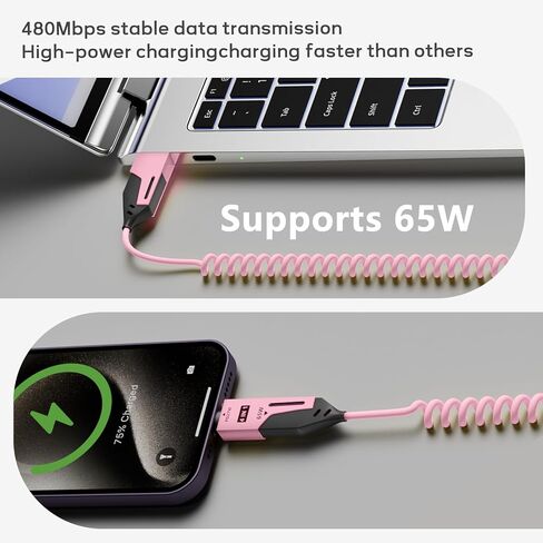 4 في 1 كابل شحن - 65W -4FT CABLE CLEAL CABLE ، كابل USB إلى USB C للسيارة ، متوافق مع الهواتف الذكية 、 الكمبيوتر المحمول والمزيد من الأجهزة ، 2 عبوة (أزرق) in Kuwait