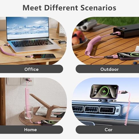 4 في 1 كابل شحن - 65W -4FT CABLE CLEAL CABLE ، كابل USB إلى USB C للسيارة ، متوافق مع الهواتف الذكية 、 الكمبيوتر المحمول والمزيد من الأجهزة ، 2 عبوة (أزرق) in Kuwait