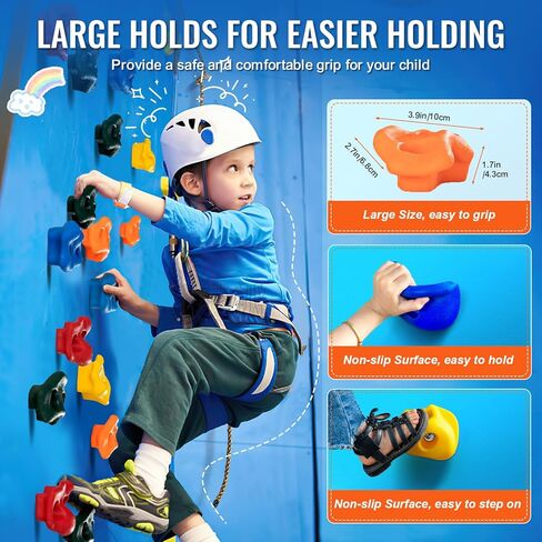 VEVOR 72 Rock Climbing Holds for Kids and Adults, Multi-Colored Climbing Rock Wall Grips for Indoor and Outdoor Playground Play Set - Mounting Hardware Kit Included in Kuwait