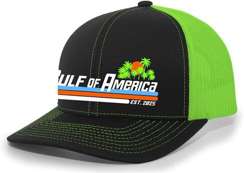 Trenz Shirt Company Gulf of America Sunset Palm Trees Mens Embroidered Mesh Back Trucker Hat in Saudi Arabia