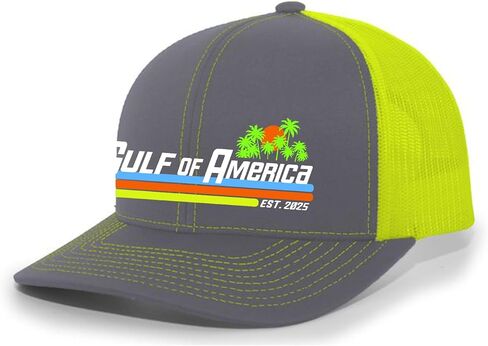 Trenz Shirt Company Gulf of America Sunset Palm Trees Mens Embroidered Mesh Back Trucker Hat in Saudi Arabia