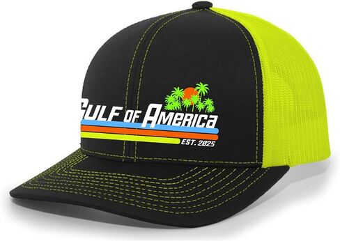 Trenz Shirt Company Gulf of America Sunset Palm Trees Mens Embroidered Mesh Back Trucker Hat in Saudi Arabia