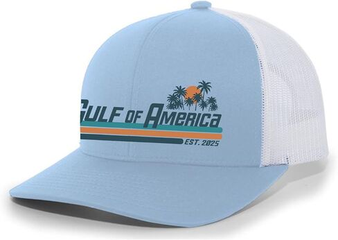 Trenz Shirt Company Gulf of America Sunset Palm Trees Mens Embroidered Mesh Back Trucker Hat in Saudi Arabia