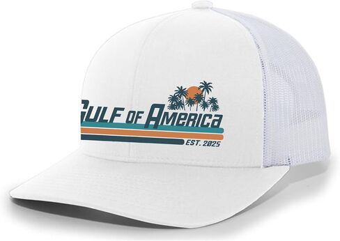 Trenz Shirt Company Gulf of America Sunset Palm Trees Mens Embroidered Mesh Back Trucker Hat in Saudi Arabia