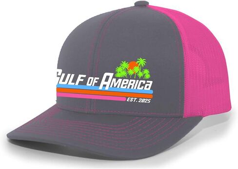 Trenz Shirt Company Gulf of America Sunset Palm Trees Mens Embroidered Mesh Back Trucker Hat in Saudi Arabia