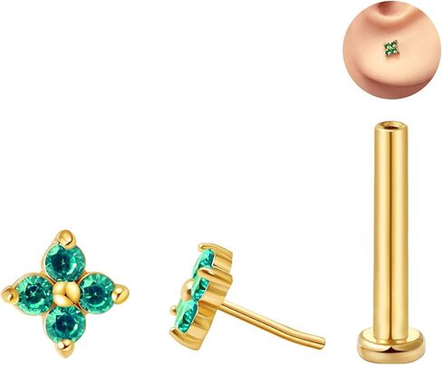 FANSING CZ Flower Threadless Flat Back Earring Labret Stud for Cartilage Tragus Helix Conch in Saudi Arabia