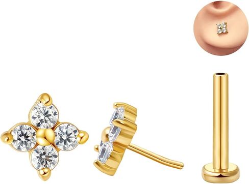 FANSING CZ Flower Threadless Flat Back Earring Labret Stud for Cartilage Tragus Helix Conch in Saudi Arabia