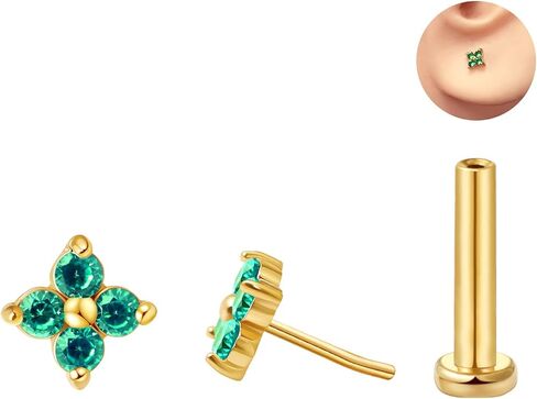 FANSING CZ Flower Threadless Flat Back Earring Labret Stud for Cartilage Tragus Helix Conch in Saudi Arabia