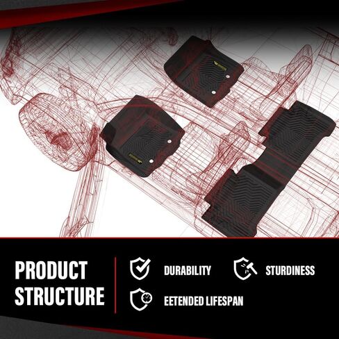 Cheda TPE Floor Mats Pargs Parners All-Weather Protection متوافقة مع Toyota Tundra Double Cab Pickup 2007-2011/Fits Toyota Tundra Crawmax Cab Bickup 2007-2011 Front & 2nd 3pcs in Kuwait