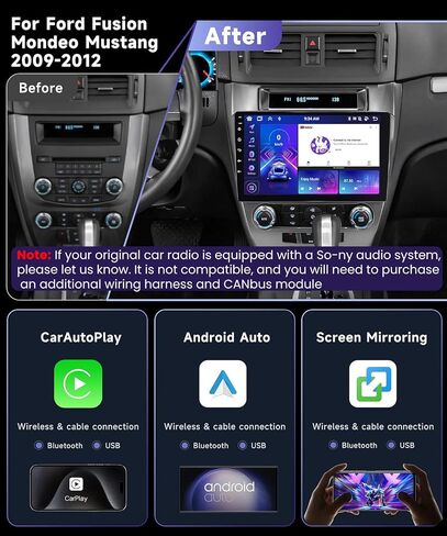 راديو 8Core 2G 64G لسيارة Ford Fusion Mondeo Mustang 2009-2012 مع شاشة لمس 10.1 بوصة 1280X720P IPS لاسلكية CarPlay Android Auto MirrorLink Bluetooth GPS WiFi DSP 36EQ 59UIs كاميرا احتياطية in Saudi Arabia
