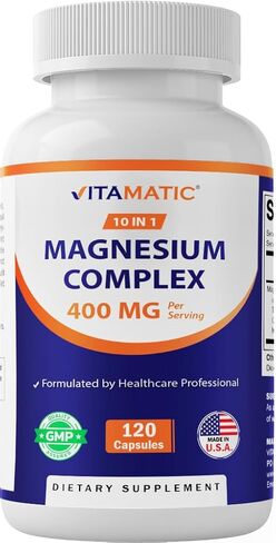 Vitamatic Magnesium Complex, 400mg Elemental MG (as Bisglycinate, Citrate, Taurate, Malate, Aspartate, Oxide, Gluconate, Lysinate Glycinate, Orotate, Succinate) – 120 Capsules in Saudi Arabia